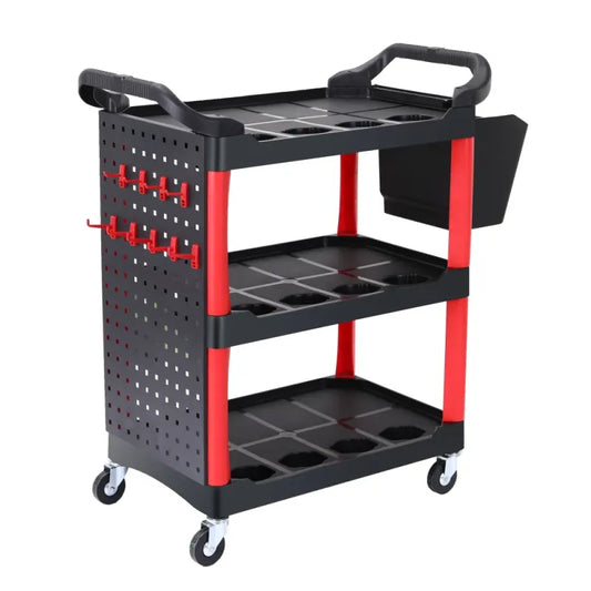 Servante d'Atelier Mobile Robuste 3 Étagères, Panneau Outils, Roues Freinées