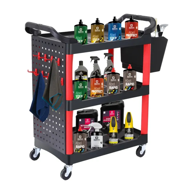 Servante d'Atelier Mobile Robuste 3 Étagères, Panneau Outils, Roues Freinées